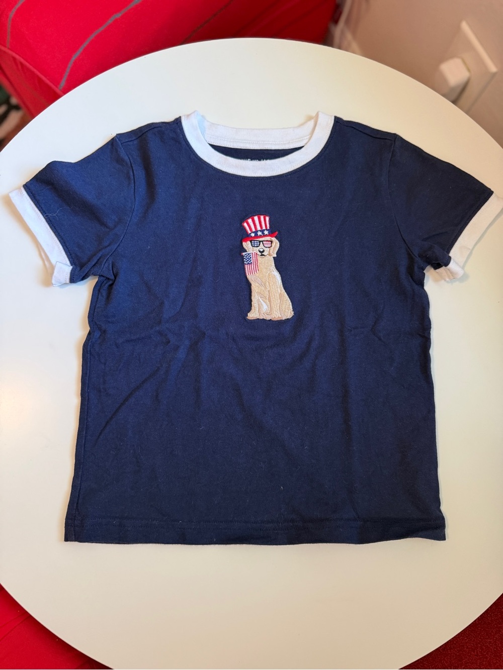 Janie and Jack 4th of July Navy Blue Cotton Tee with Patriotic Dog Patch 3T